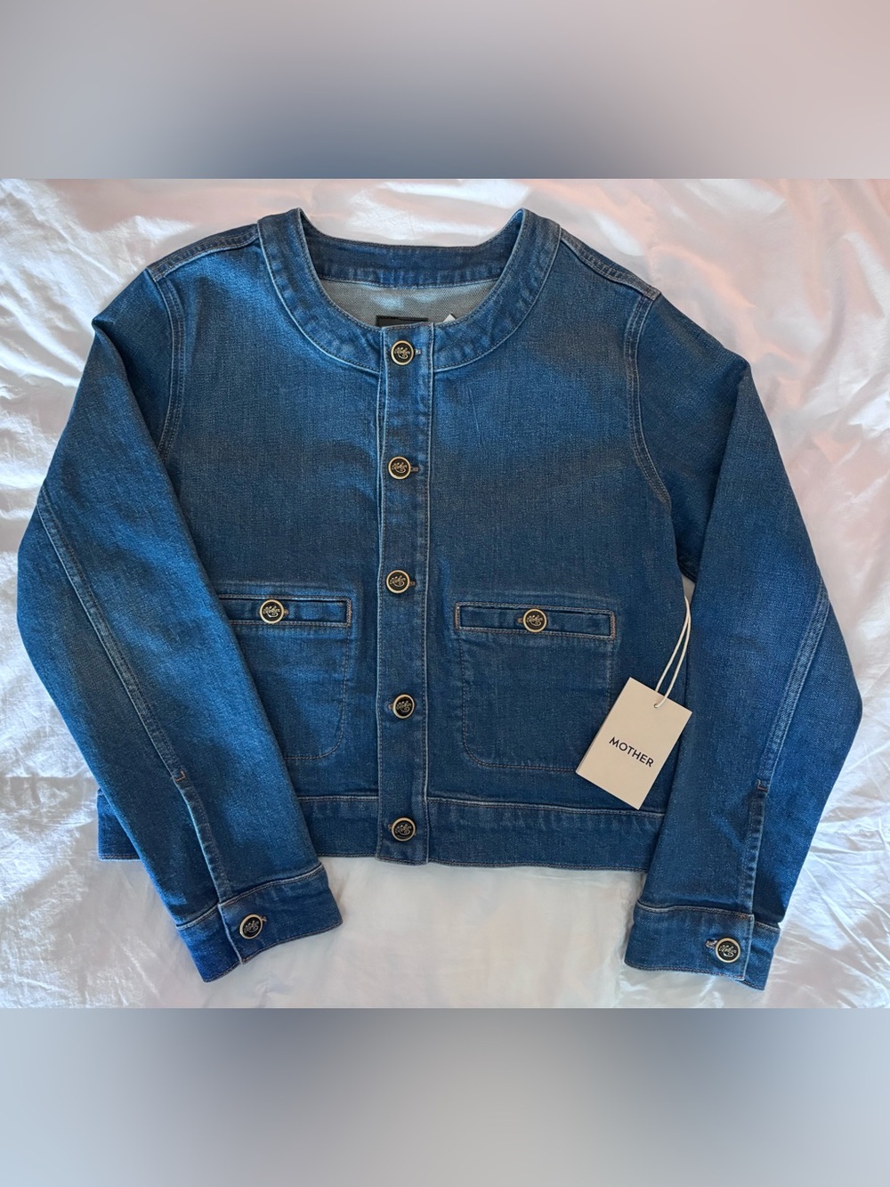 NWT: MOTHER Blue Denim The Stashed Picky Jacket in Whisk Me Away - Small